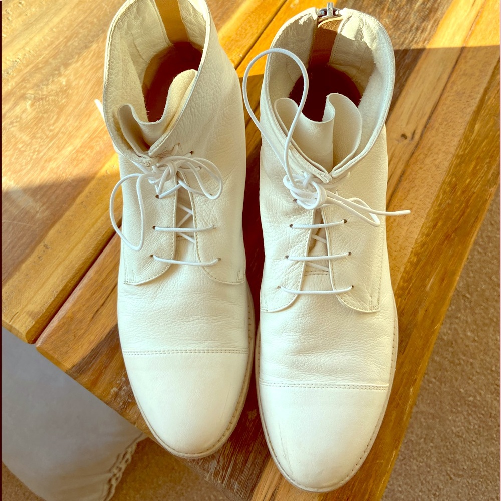 White Leather Lace Ankle Boots